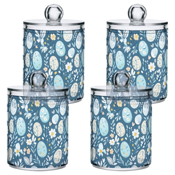 Yayeee 4 Pack Qtip Holder Bathroom Cotton Swab Canister with Lid Clear Dispenser Set, Easter Eggs