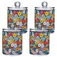 thumbnail image 1 of Yayeee 4 Pack Qtip Holder Bathroom Cotton Swab Canister with Lid Clear Dispenser Set, Floral Fiesta, 1 of 6