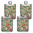 thumbnail image 1 of Yayeee 4 Pack Qtip Holder Bathroom Cotton Swab Canister with Lid Clear Dispenser Set, Floral Pattern, 1 of 6