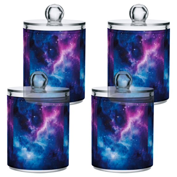 Yayeee 4 Pack Qtip Holder Bathroom Cotton Swab Canister with Lid Clear Dispenser Set, Galaxy Pattern