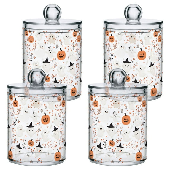 Yayeee 4 Pack Qtip Holder Bathroom Cotton Swab Canister with Lid Clear Dispenser Set, Ghost Design