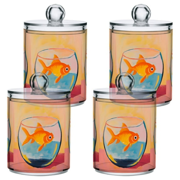 Yayeee 4 Pack Qtip Holder Bathroom Cotton Swab Canister with Lid Clear Dispenser Set, Goldfish