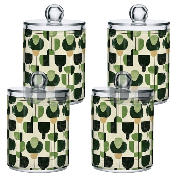Yayeee 4 Pack Qtip Holder Bathroom Cotton Swab Canister with Lid Clear Dispenser Set, Green Circle