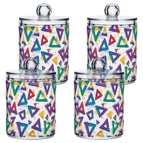 Yayeee 4 Pack Qtip Holder Bathroom Cotton Swab Canister with Lid Clear Dispenser Set, Green Simple Triangles