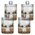 thumbnail image 1 of Yayeee 4 Pack Qtip Holder Bathroom Cotton Swab Canister with Lid Clear Dispenser Set, Halloween Pumpkin Field, 1 of 6