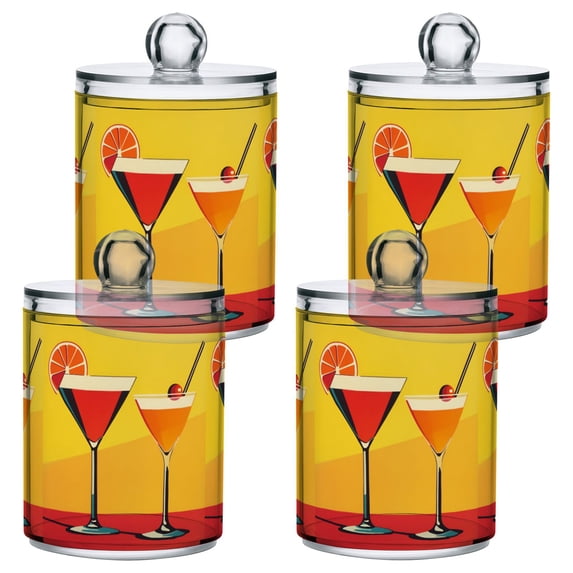 Yayeee 4 Pack Qtip Holder Bathroom Cotton Swab Canister with Lid Clear Dispenser Set, Orange Cocktails