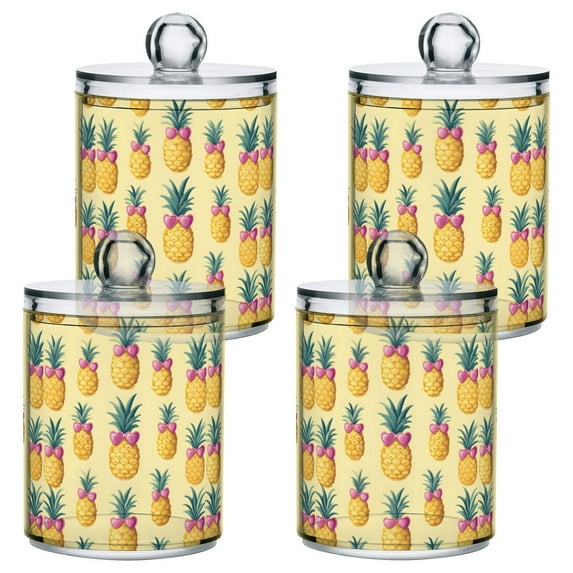 Yayeee 4 Pack Qtip Holder Bathroom Cotton Swab Canister with Lid Clear Dispenser Set, Pineapple Love