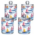 thumbnail image 1 of Yayeee 4 Pack Qtip Holder Bathroom Cotton Swab Canister with Lid Clear Dispenser Set, Pink Hand Drawn Sailboats, 1 of 6