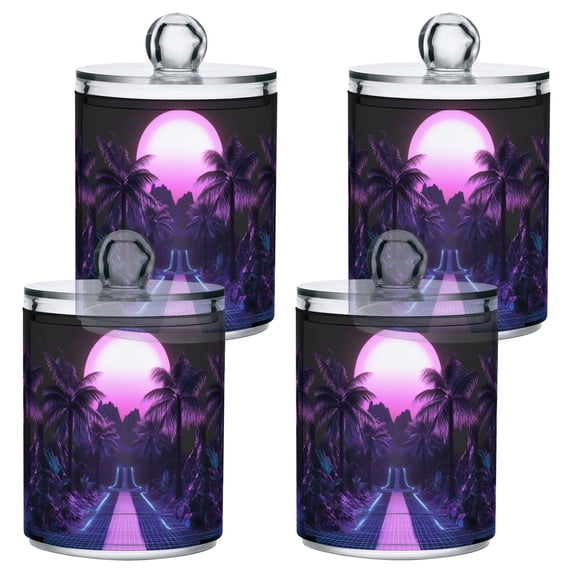 Yayeee 4 Pack Qtip Holder Bathroom Cotton Swab Canister with Lid Clear Dispenser Set, Pink Road