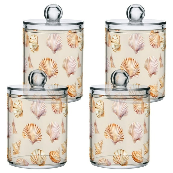 Yayeee 4 Pack Qtip Holder Bathroom Cotton Swab Canister with Lid Clear Dispenser Set, Pink Seashell
