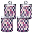 thumbnail image 1 of Yayeee 4 Pack Qtip Holder Bathroom Cotton Swab Canister with Lid Clear Dispenser Set, Pink and Purple Plaid Pattern, 1 of 6