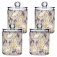 thumbnail image 1 of Yayeee 4 Pack Qtip Holder Bathroom Cotton Swab Canister with Lid Clear Dispenser Set, Purple Floral Rabbit, 1 of 6