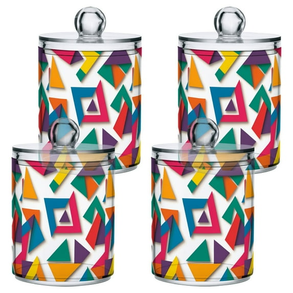 Yayeee 4 Pack Qtip Holder Bathroom Cotton Swab Canister with Lid Clear Dispenser Set, Purple Triangles