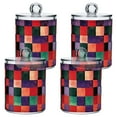 thumbnail image 1 of Yayeee 4 Pack Qtip Holder Bathroom Cotton Swab Canister with Lid Clear Dispenser Set, Red and Purple Plaid Pattern, 1 of 6
