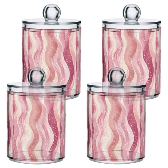 Yayeee 4 Pack Qtip Holder Dispenser for Bathroom with Lid Cotton Swab Canister, Soft Brown Pattern