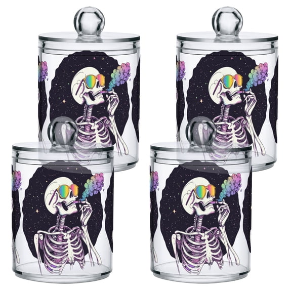 Yayeee 4 Pack Qtip Holder Bathroom Cotton Swab Canister with Lid Clear Dispenser Set, White Skeleton