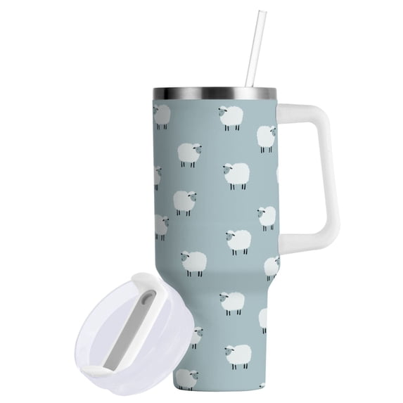 Yayeee 40oz Stainless Steel Tumbler with Straw and Handle Double-Wall Insulated Travel Water Bottle, Simple Sheep Pattern