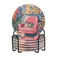 thumbnail image 1 of Yayeee 6 PCS Drink Coasters with Holder Set Woven Absorbent Round Tabletop Hot Pad, Art Cat, 1 of 7