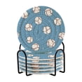 thumbnail image 1 of Yayeee 6 PCS Drink Coasters with Holder Set Woven Absorbent Round Tabletop Hot Pad, Baseballs Pattern, 1 of 7