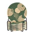 thumbnail image 1 of Yayeee 6 PCS Drink Coasters with Holder Set Woven Absorbent Round Tabletop Hot Pad, Beige Abstract, 1 of 7
