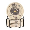 thumbnail image 1 of Yayeee 6 PCS Drink Coasters with Holder Set Woven Absorbent Round Tabletop Hot Pad, Beige Astronaut Planet, 1 of 7