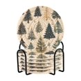 thumbnail image 1 of Yayeee 6 PCS Drink Coasters with Holder Set Woven Absorbent Round Tabletop Hot Pad, Beige Christmas Trees, 1 of 7