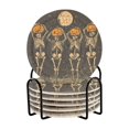 thumbnail image 1 of Yayeee 6 PCS Drink Coasters with Holder Set Woven Absorbent Round Tabletop Hot Pad, Beige Halloween Skeleton, 1 of 7