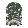 thumbnail image 1 of Yayeee 6 PCS Drink Coasters with Holder Set Woven Absorbent Round Tabletop Hot Pad, Beige Leaves, 1 of 7