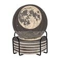 thumbnail image 1 of Yayeee 6 PCS Drink Coasters with Holder Set Woven Absorbent Round Tabletop Hot Pad, Beige Moon, 1 of 7