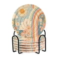 thumbnail image 1 of Yayeee 6 PCS Drink Coasters with Holder Set Woven Absorbent Round Tabletop Hot Pad, Beige Rainbow Clouds, 1 of 7