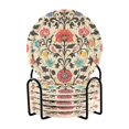 thumbnail image 1 of Yayeee 6 PCS Drink Coasters with Holder Set Woven Absorbent Round Tabletop Hot Pad, Beige Red Floral, 1 of 7