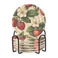 thumbnail image 1 of Yayeee 6 PCS Drink Coasters with Holder Set Woven Absorbent Round Tabletop Hot Pad, Beige Strawberry, 1 of 7