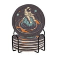 thumbnail image 1 of Yayeee 6 PCS Drink Coasters with Holder Set Woven Absorbent Round Tabletop Hot Pad, Black Astronaut Record, 1 of 7