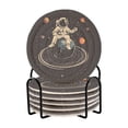 thumbnail image 1 of Yayeee 6 PCS Drink Coasters with Holder Set Woven Absorbent Round Tabletop Hot Pad, Black Astronaut Space, 1 of 7