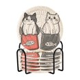 thumbnail image 1 of Yayeee 6 PCS Drink Coasters with Holder Set Woven Absorbent Round Tabletop Hot Pad, Black Chubby Cat, 1 of 7