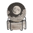 thumbnail image 1 of Yayeee 6 PCS Drink Coasters with Holder Set Woven Absorbent Round Tabletop Hot Pad, Black Moon, 1 of 7
