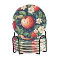 thumbnail image 1 of Yayeee 6 PCS Drink Coasters with Holder Set Woven Absorbent Round Tabletop Hot Pad, Blue Apple Pattern, 1 of 7