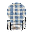 thumbnail image 1 of Yayeee 6 PCS Drink Coasters with Holder Set Woven Absorbent Round Tabletop Hot Pad, Blue Plain, 1 of 7