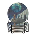 thumbnail image 1 of Yayeee 6 PCS Drink Coasters with Holder Set Woven Absorbent Round Tabletop Hot Pad, Blue Planet, 1 of 7