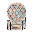 thumbnail image 1 of Yayeee 6 PCS Drink Coasters with Holder Set Woven Absorbent Round Tabletop Hot Pad, Blue Shimmering Pattern, 1 of 7