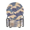 thumbnail image 1 of Yayeee 6 PCS Drink Coasters with Holder Set Woven Absorbent Round Tabletop Hot Pad, Blue Wave Pattern, 1 of 7