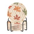 thumbnail image 1 of Yayeee 6 PCS Drink Coasters with Holder Set Woven Absorbent Round Tabletop Hot Pad, Brown Autumn Leaves, 1 of 7