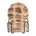 thumbnail image 1 of Yayeee 6 PCS Drink Coasters with Holder Set Woven Absorbent Round Tabletop Hot Pad, Brown Cakes, 1 of 7