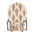 thumbnail image 1 of Yayeee 6 PCS Drink Coasters with Holder Set Woven Absorbent Round Tabletop Hot Pad, Brown Ice Cream Pattern, 1 of 7