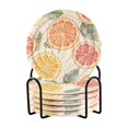 thumbnail image 1 of Yayeee 6 PCS Drink Coasters with Holder Set Woven Absorbent Round Tabletop Hot Pad, Candy Grapefruit Slices, 1 of 7