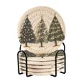 thumbnail image 1 of Yayeee 6 PCS Drink Coasters with Holder Set Woven Absorbent Round Tabletop Hot Pad, Cartoon Christmas Trees, 1 of 7