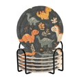 thumbnail image 1 of Yayeee 6 PCS Drink Coasters with Holder Set Woven Absorbent Round Tabletop Hot Pad, Cartoon Dinosaur, 1 of 7