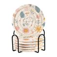thumbnail image 1 of Yayeee 6 PCS Drink Coasters with Holder Set Woven Absorbent Round Tabletop Hot Pad, Cartoon Doodles, 1 of 7