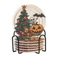 thumbnail image 1 of Yayeee 6 PCS Drink Coasters with Holder Set Woven Absorbent Round Tabletop Hot Pad, Cartoon Halloween Trees, 1 of 7