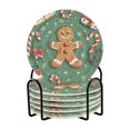 thumbnail image 1 of Yayeee 6 PCS Drink Coasters with Holder Set Woven Absorbent Round Tabletop Hot Pad, Christmas Gingerbread, 1 of 7